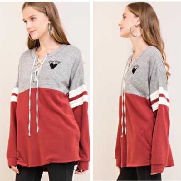 $ FIRM 🌷Two-tone Lace-up Be My Heart Fleece - Picture 3 of 5